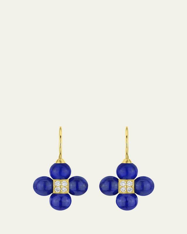 18K Yellow Gold Sequence Wire Earrings with Diamonds and Lapis